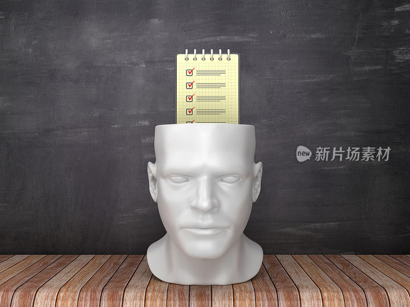 人头与检查表不在黑板背景Pad - 3D渲染